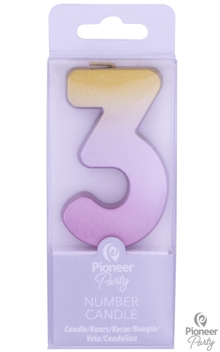 Vela número 3 rosa y dorado