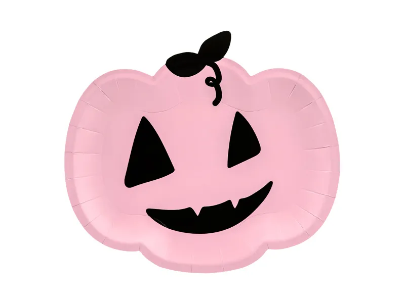 Platos de papel calabaza rosa para Halloween