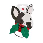 Collar navideño para perros con hojas de acebo y cascabeles rojos, cómodo y festivo para Navidad.